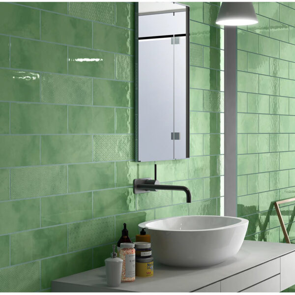 ROME GREEN GEO 10x30cm tegel met groene kleur en geometrisch patroon tiles