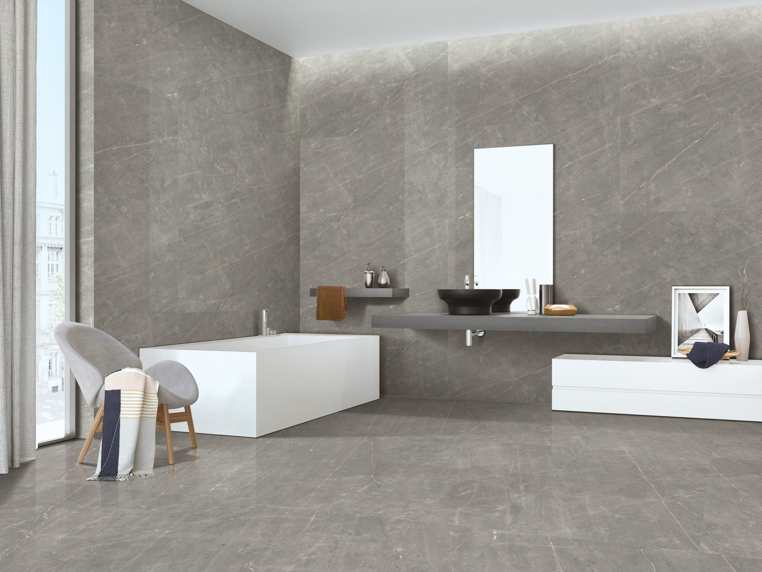 REE GREY 60x120cm glanzende tegel met moderne lichtgrijze tint en verfijnde afwerking tiles