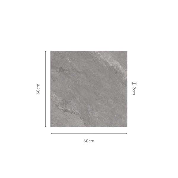 Grijze 60x60x2 cm keramische buitentegel met natuursteenlook en antislip oppervlak – Tegelplus België