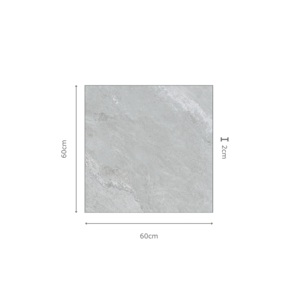 Grijze keramische tegel 60x60x2 cm met rooksteenlook en antislip afwerking – ideaal voor buitengebruik – Tegelplus België