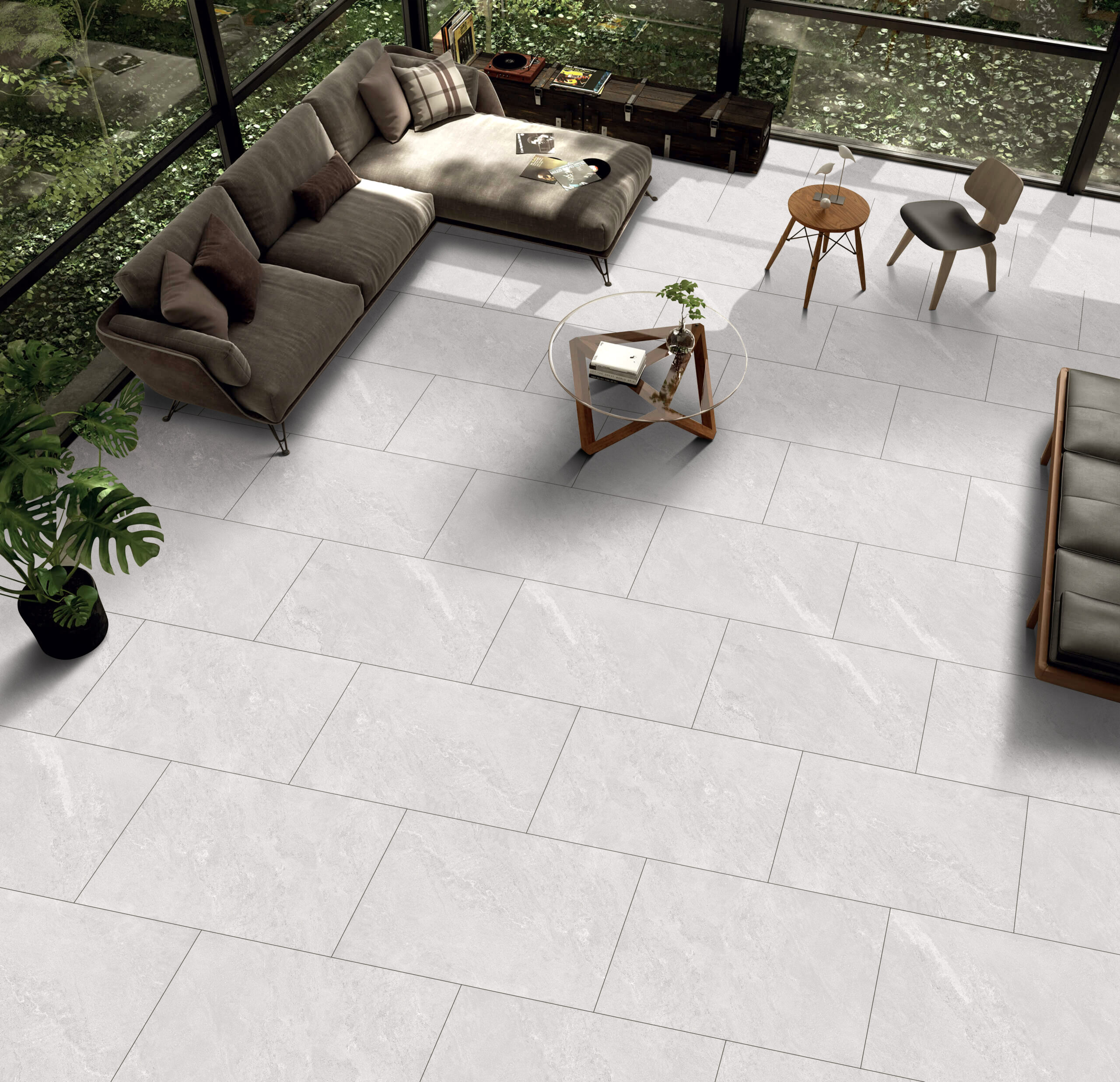 Grijze keramische tegel 60x60x2 cm met rooksteenlook en antislip afwerking – ideaal voor buitengebruik – Tegelplus België