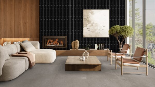 SANDSTONE Z zwart 7.5x30cm glanzende tegel met natuursteenlook en Z-patroon tiles