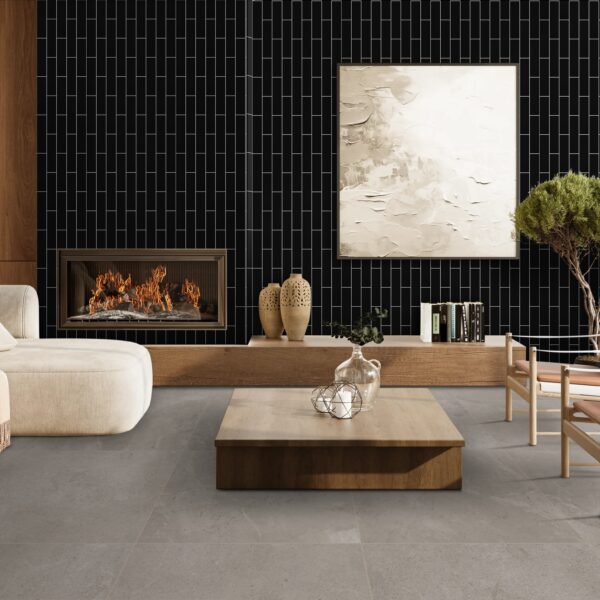 SANDSTONE Z zwart 7.5x30cm glanzende tegel met natuursteenlook en Z-patroon tiles
