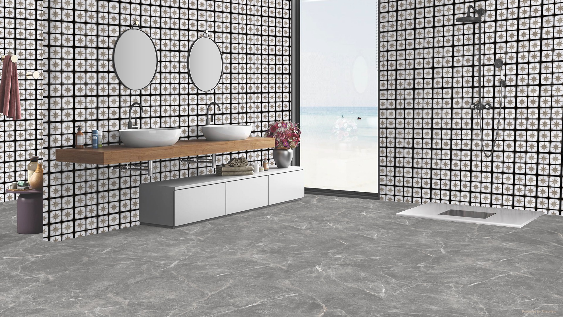 SYMPHONY ANTHRACITE zwarte marmerlook tegel 60x60cm met antislip afwerking – porseleinen tegel van Tegelplus voor veilige, moderne interieurs in België