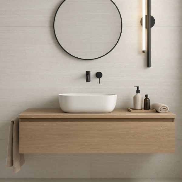 Porseleinen marmerlook tegel TRAVERTINE VEIN SILVER 60x120 cm met zilvergrijze travertijnnerf en matte textuur – Tegelplus België