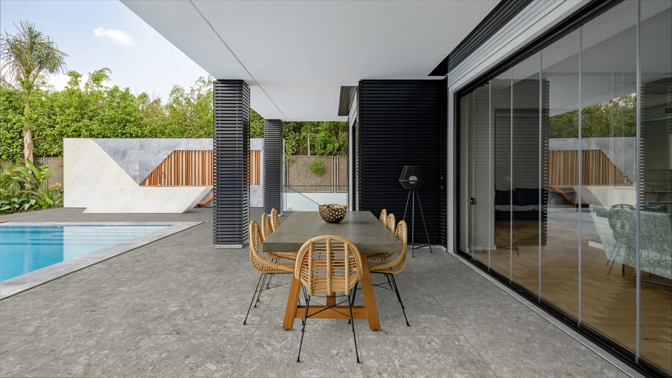 Grijze terrazzo tegel 60x60x2 cm met antislip oppervlak – porseleinen buitenvloer – Tegelplus België