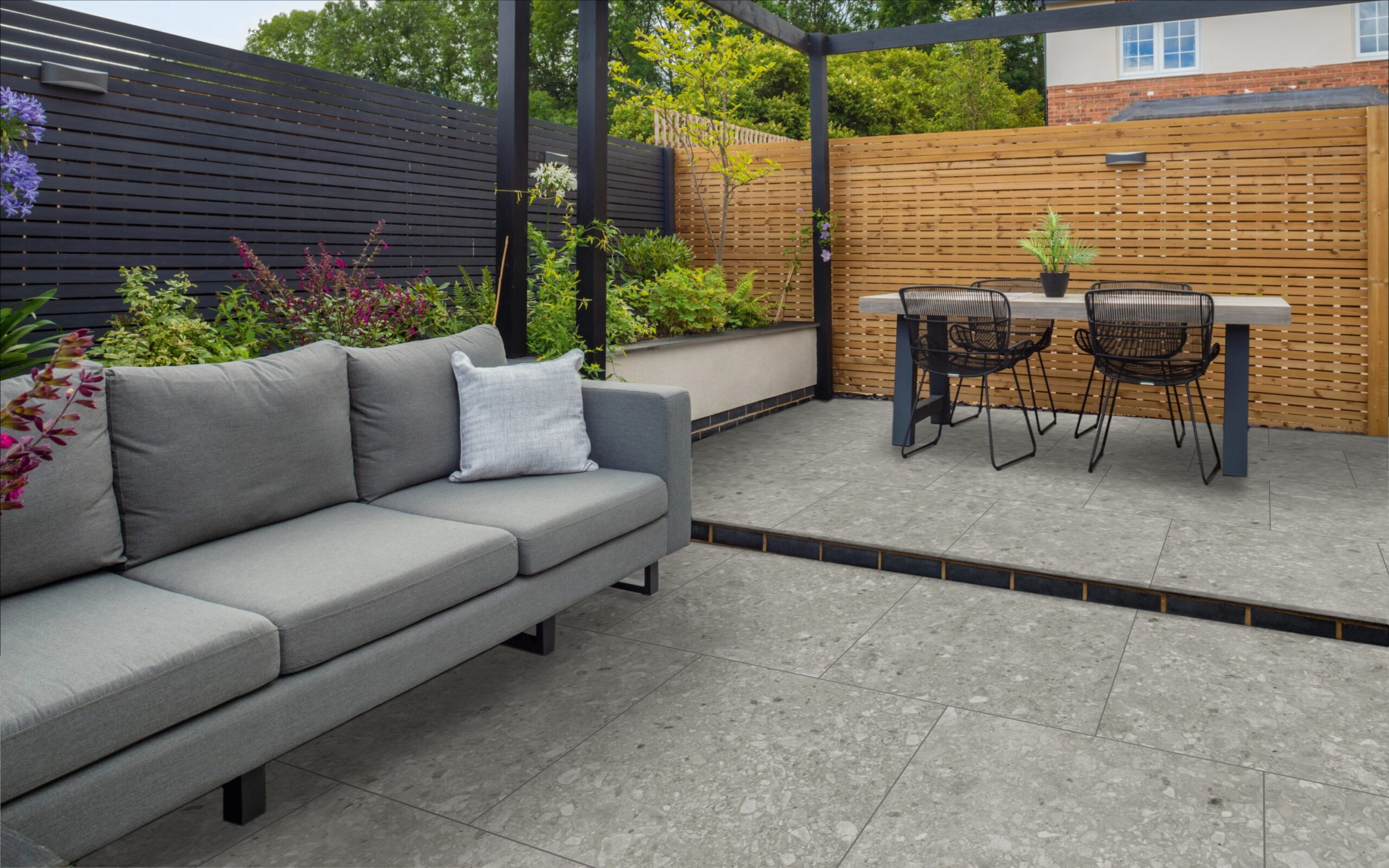 TERRAZO SMOKE – Grijze terrazzo porseleinen tegel 60x60x2 cm met antislip oppervlak – buitengebruik – Tegelplus België