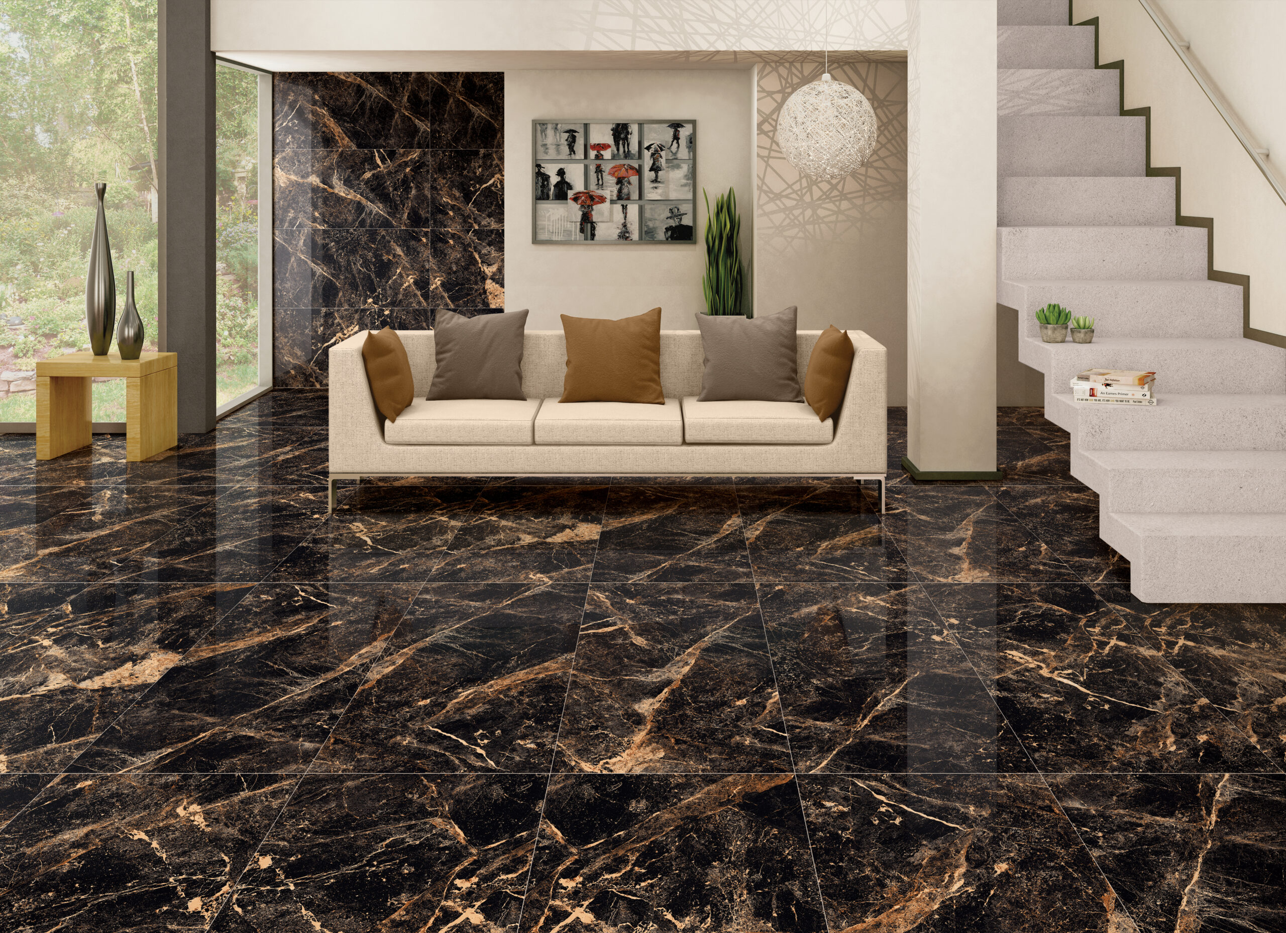 TRIVOLI GOLD Black Marble Tiles 60x120cm
