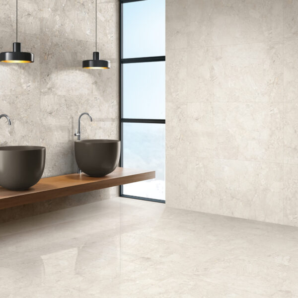 VERSACE GREY tiles installed in modern Belgian living room