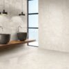 Modern bathroom with VERSACE WHITE marble-look wall and floor tiles