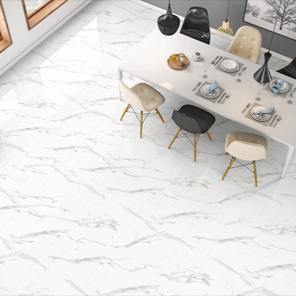 VOLCANIC GREY INFINITY witte marmerlook tegel 60x120 cm met glanzend oppervlak en vulkanische grijstinten – Tegelplus België