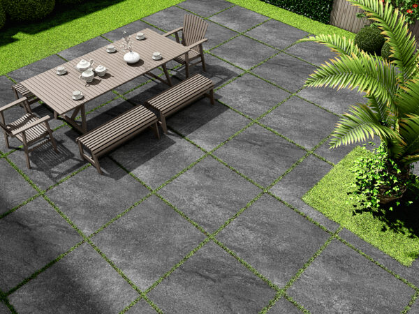 HARYANA NERO zwarte steenlook tegels, porselein, antislip R11 – formaten 60x60 en 80x80 cm – buitentegel voor België – Tegelplus